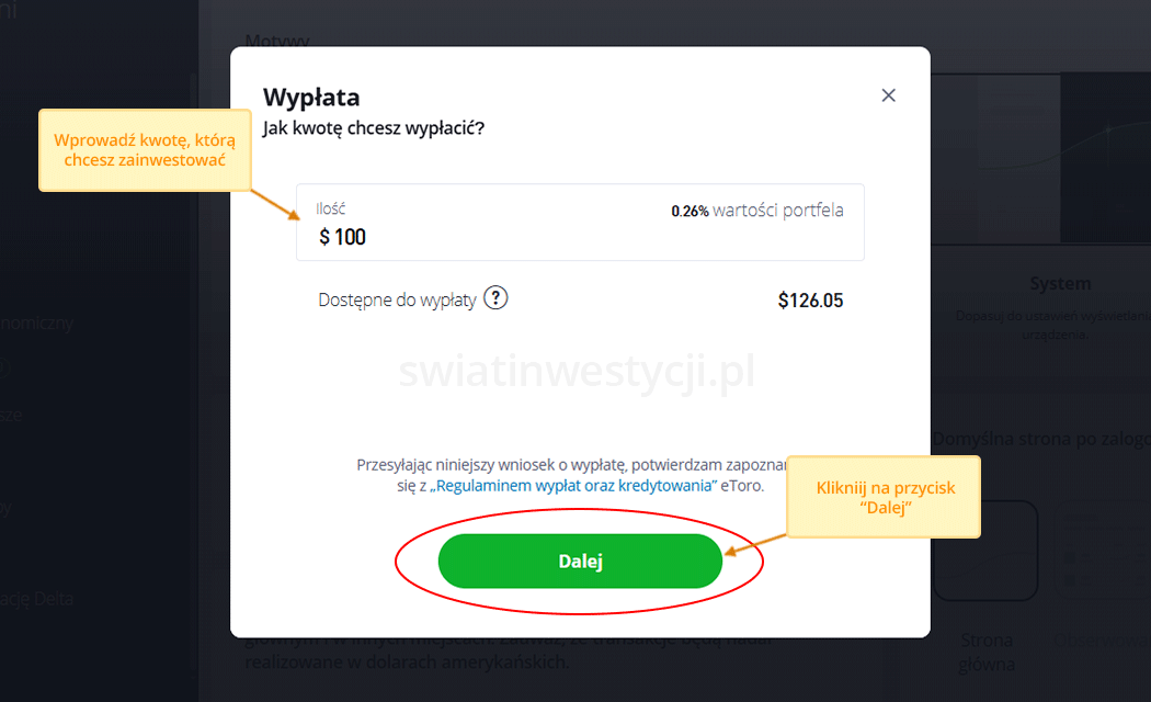 Wprowadź kwotę, którą chcesz wypłacić